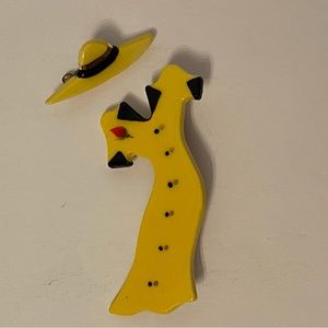 SHARON ROSLUND VINTAGE 1993 BROOCH SIGNED 2 PIECE YELLOW DRESS & HAT HANDMADE
